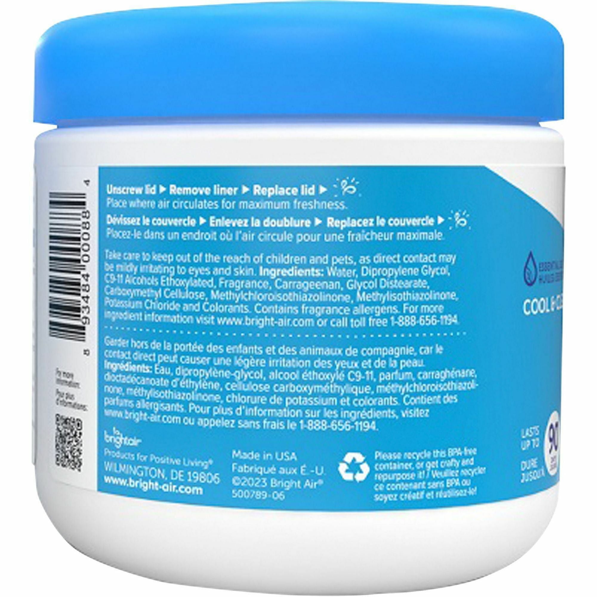 Bright Air Super Odor Eliminator Air Freshener - Gel - 450 ft³ - 14 fl oz (0.4 quart) - Cool, Clean - 60 Day - 1 Each