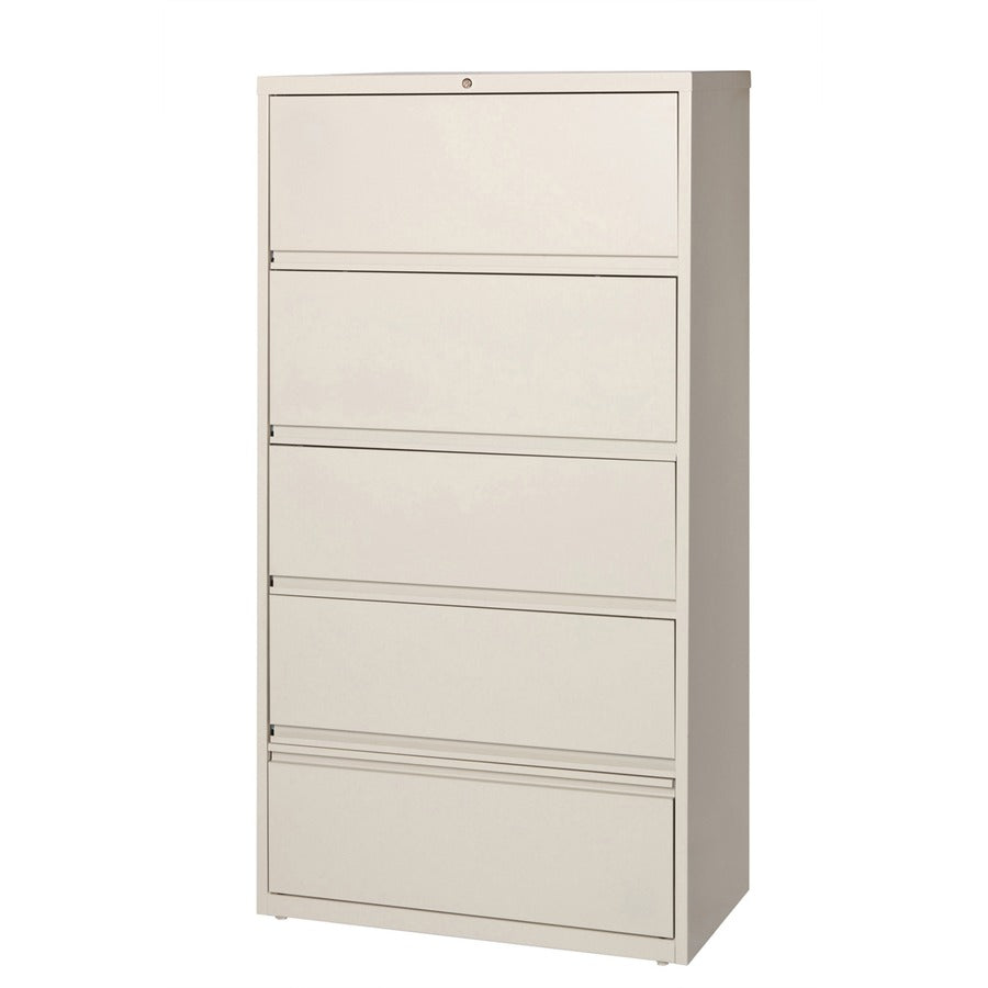 Lorell Fortress Lateral File with Roll-Out Shelf - 36" Width x 18.6" Depth x 68.8" Height - 5 x Drawer(s) for File - A4, Legal, Letter - Ball-bearing Suspension, Recessed Handle, Leveling Glide, Heavy Duty, Interlocking - Putty - Steel - Recycled