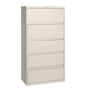 Lorell Fortress Lateral File with Roll-Out Shelf - 36" Width x 18.6" Depth x 68.8" Height - 5 x Drawer(s) for File - A4, Legal, Letter - Ball-bearing Suspension, Recessed Handle, Leveling Glide, Heavy Duty, Interlocking - Putty - Steel - Recycled
