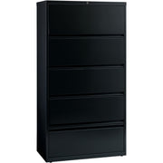 Lorell Fortress Lateral File with Roll-Out Shelf - 36" Width x 18.6" Depth x 69" Height - 5 x Drawer(s) for File - Legal, Letter, A4 - Leveling Glide, Ball-bearing Suspension, Interlocking, Heavy Duty, Recessed Handle - Black - Steel - Recycled