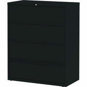Lorell Fortress Lateral File with Roll-Out Shelf - 42" Width x 18.6" Depth x 52.5" Height - 4 x Drawer(s) for File - Letter, A4, Legal - Leveling Glide, Heavy Duty, Recessed Handle, Ball-bearing Suspension, Interlocking - Black - Metal - Recycled