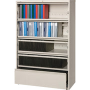 Lorell Fortress Lateral File with Roll-Out Shelf - 42" Width x 18.6" Depth x 68.8" Height - 5 x Drawer(s) for File - Legal, Letter, A4 - Recessed Handle, Ball-bearing Suspension, Leveling Glide, Heavy Duty, Interlocking - Putty - Steel - Recycled