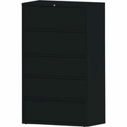 Lorell Fortress Lateral File with Roll-Out Shelf - 42" Width x 18.6" Depth x 68.8" Height - 5 x Drawer(s) for File - Letter, A4, Legal - Interlocking, Heavy Duty, Ball-bearing Suspension, Leveling Glide, Recessed Handle - Black - Steel - Recycled