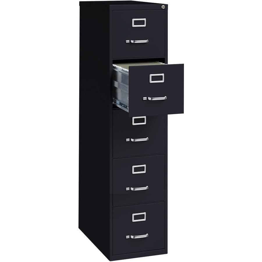 Lorell Fortress Series 26-1/2" Commercial-Grade Vertical File Cabinet - 15" Width x 26.5" Depth x 61.6" Height - 5 x Drawer(s) for File - Letter - Vertical - Heavy Duty, Security Lock, Ball-bearing Suspension - Black - Steel - Recycled