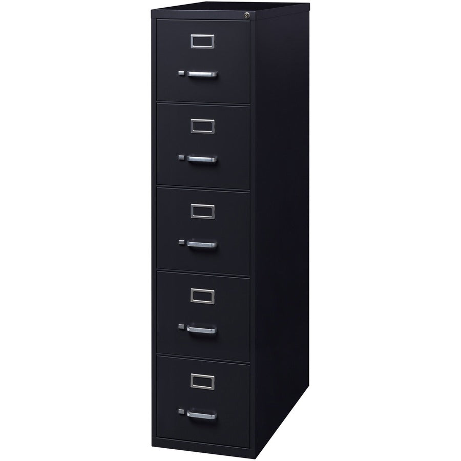 Lorell Fortress Series 26-1/2" Commercial-Grade Vertical File Cabinet - 15" Width x 26.5" Depth x 61.6" Height - 5 x Drawer(s) for File - Letter - Vertical - Heavy Duty, Security Lock, Ball-bearing Suspension - Black - Steel - Recycled