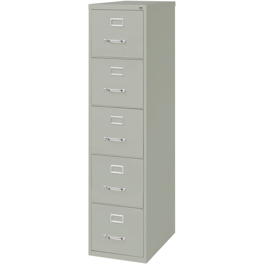 Lorell Fortress Series 26-1/2" Commercial-Grade Vertical File Cabinet - 15" Width x 26.5" Depth x 61.6" Height - 5 x Drawer(s) for File - Letter - Vertical - Security Lock, Ball-bearing Suspension, Heavy Duty - Light Gray - Steel - Recycled