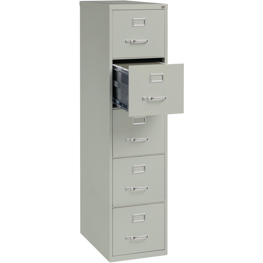 Lorell Fortress Series 26-1/2" Commercial-Grade Vertical File Cabinet - 15" Width x 26.5" Depth x 61.6" Height - 5 x Drawer(s) for File - Letter - Vertical - Security Lock, Ball-bearing Suspension, Heavy Duty - Light Gray - Steel - Recycled