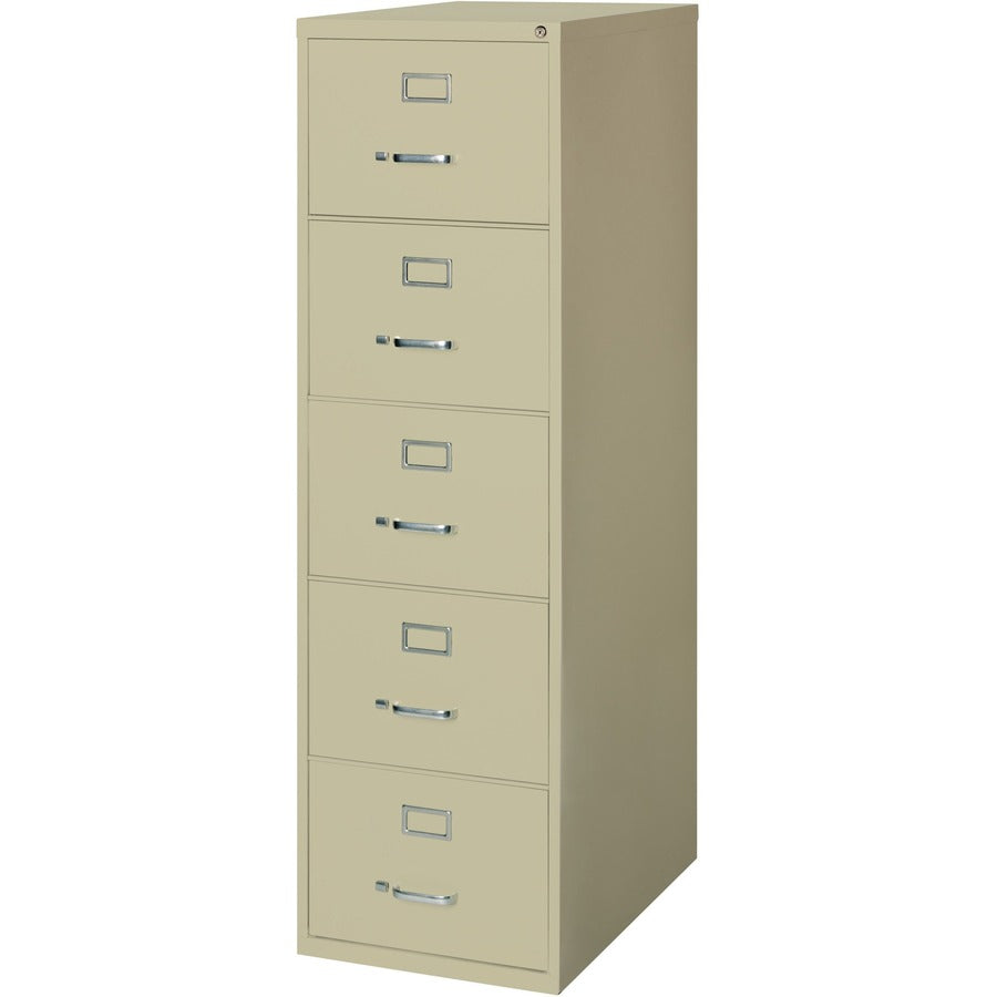 Lorell Fortress Series 26-1/2" Commercial-Grade Vertical File Cabinet - 18" Width x 26.5" Depth x 61" Height - 5 x Drawer(s) for File - Legal - Vertical - Ball-bearing Suspension, Security Lock, Heavy Duty - Putty - Steel - Recycled