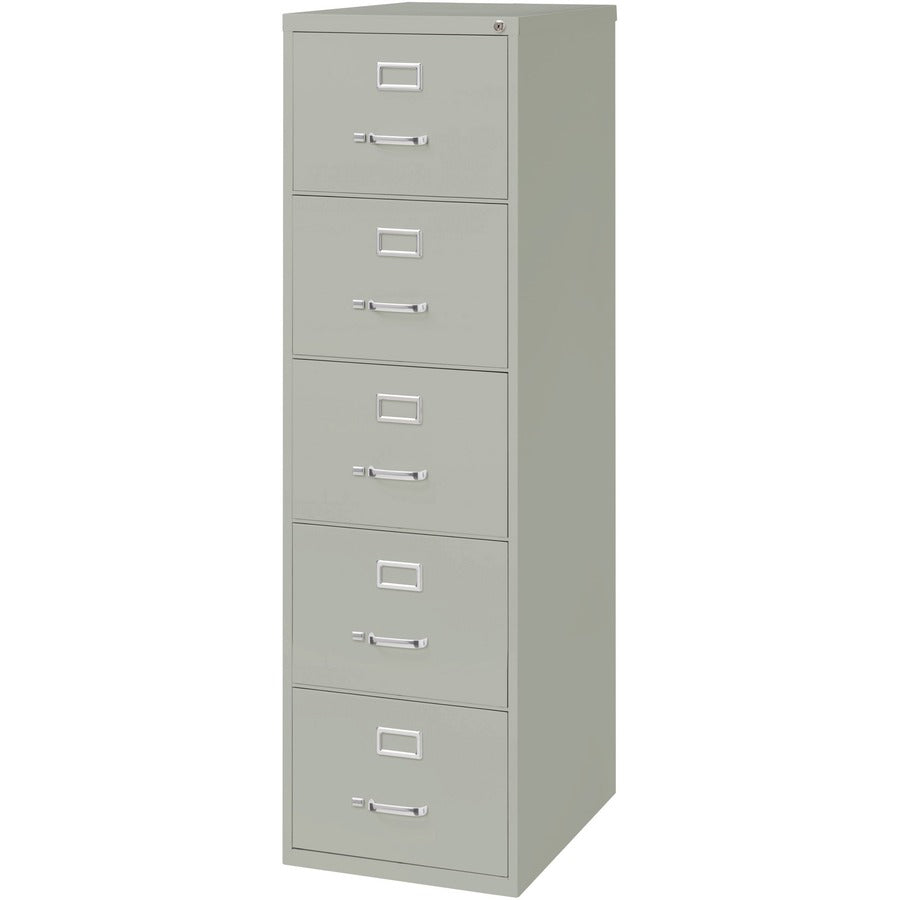 Lorell Fortress Series 26-1/2" Commercial-Grade Vertical File Cabinet - 18" Width x 26.5" Depth x 61" Height - 5 x Drawer(s) for File - Legal - Vertical - Security Lock, Heavy Duty, Ball-bearing Suspension - Light Gray - Steel - Recycled