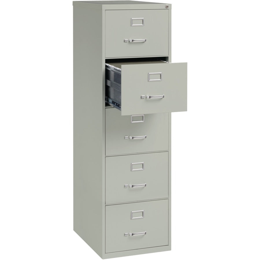 Lorell Fortress Series 26-1/2" Commercial-Grade Vertical File Cabinet - 18" Width x 26.5" Depth x 61" Height - 5 x Drawer(s) for File - Legal - Vertical - Security Lock, Heavy Duty, Ball-bearing Suspension - Light Gray - Steel - Recycled