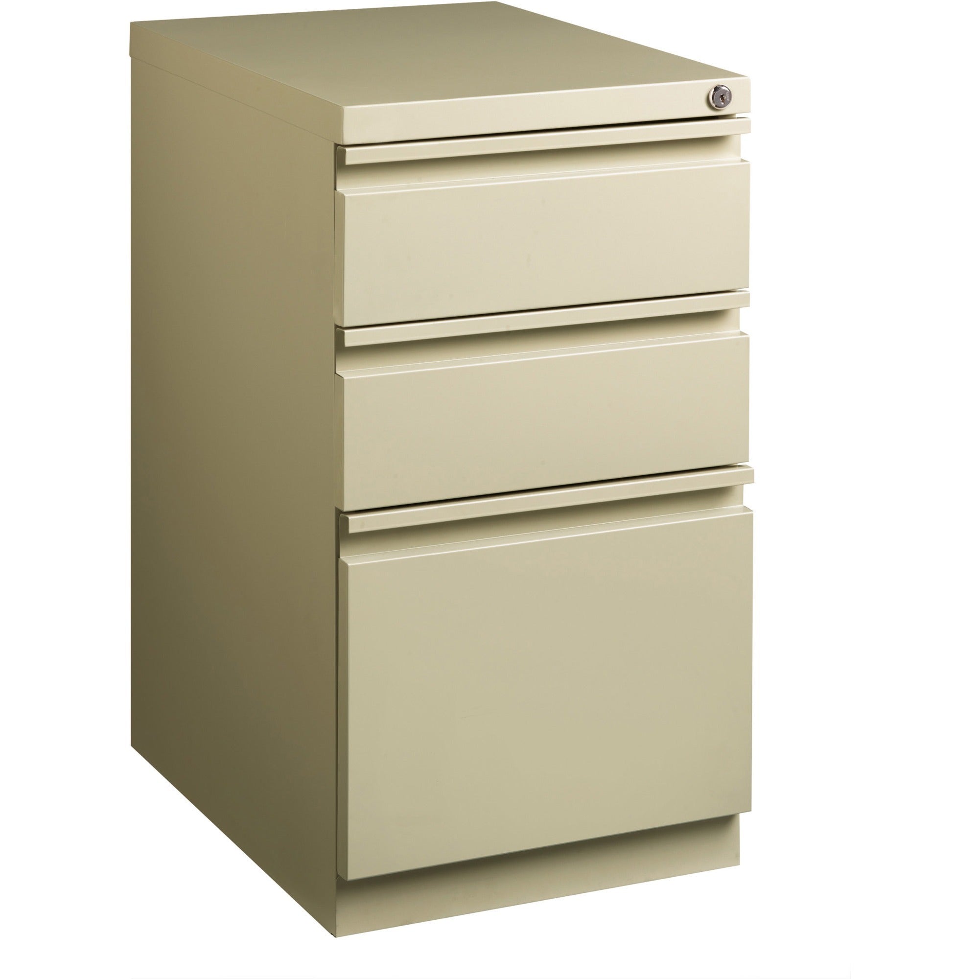Lorell 20" Box/Box/File Mobile File Cabinet with Full-Width Pull - 15" Width x 20" Depth x 27.7" Height - Letter - Ball-bearing Suspension, Security Lock, Recessed Handle - Putty - Steel - Recycled