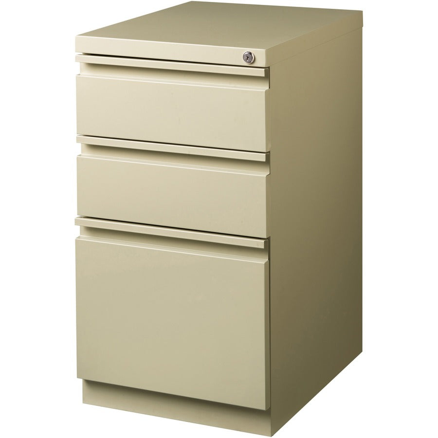 Lorell 20" Box/Box/File Mobile File Cabinet with Full-Width Pull - 15" Width x 20" Depth x 27.7" Height - Letter - Ball-bearing Suspension, Security Lock, Recessed Handle - Putty - Steel - Recycled
