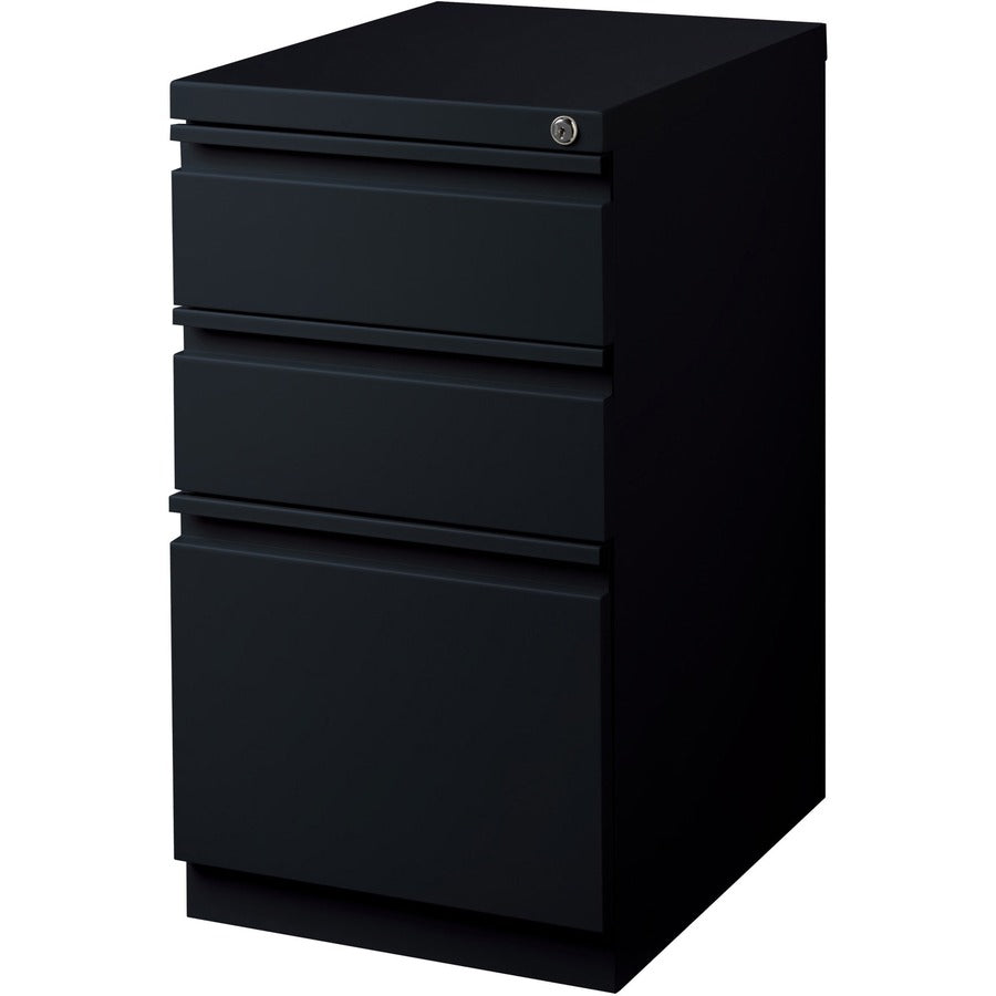 Lorell 20" Box/Box/File Mobile File Cabinet with Full-Width Pull - 15" Width x 20" Depth x 27.7" Height - Letter - Ball-bearing Suspension, Recessed Handle, Security Lock - Black - Steel - Recycled