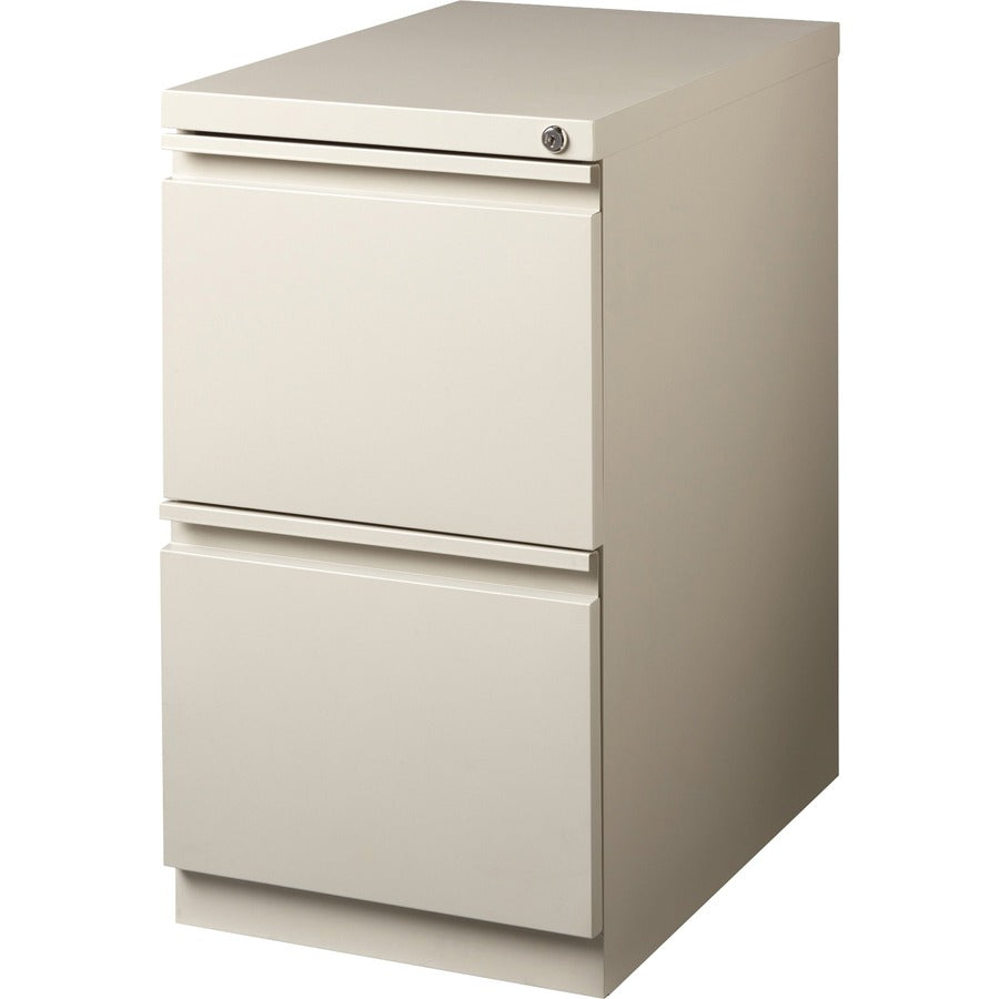 Lorell 20" File/File Mobile File Cabinet with Full-Width Pull - 15" Width x 20" Depth x 27.7" Height - Letter - Recessed Handle, Ball-bearing Suspension, Security Lock - Putty - Steel - Recycled
