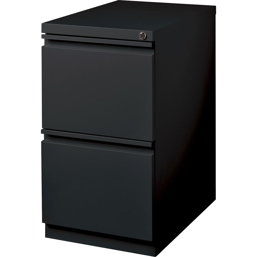 Lorell 20" File/File Mobile File Cabinet with Full-Width Pull - 15" Width x 20" Depth x 27.7" Height - Letter - Security Lock, Ball-bearing Suspension, Recessed Handle - Black - Steel - Recycled