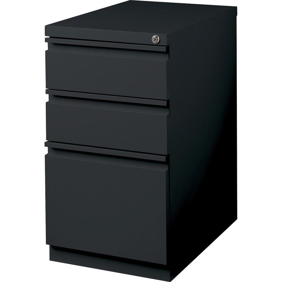 Lorell 23" Box/Box/File Mobile File Cabinet with Full-Width Pull - 15" Width x 22.9" Depth x 27.7" Height - Letter - Vertical - Security Lock, Recessed Handle, Ball-bearing Suspension - Black - Steel - Recycled