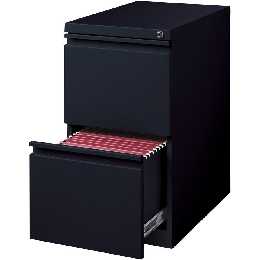 Lorell 23" File/File Mobile File Cabinet with Full-Width Pull - 15" Width x 22.9" Depth x 27.7" Height - Letter - Vertical - Recessed Handle, Ball-bearing Suspension, Security Lock - Black - Steel - Recycled
