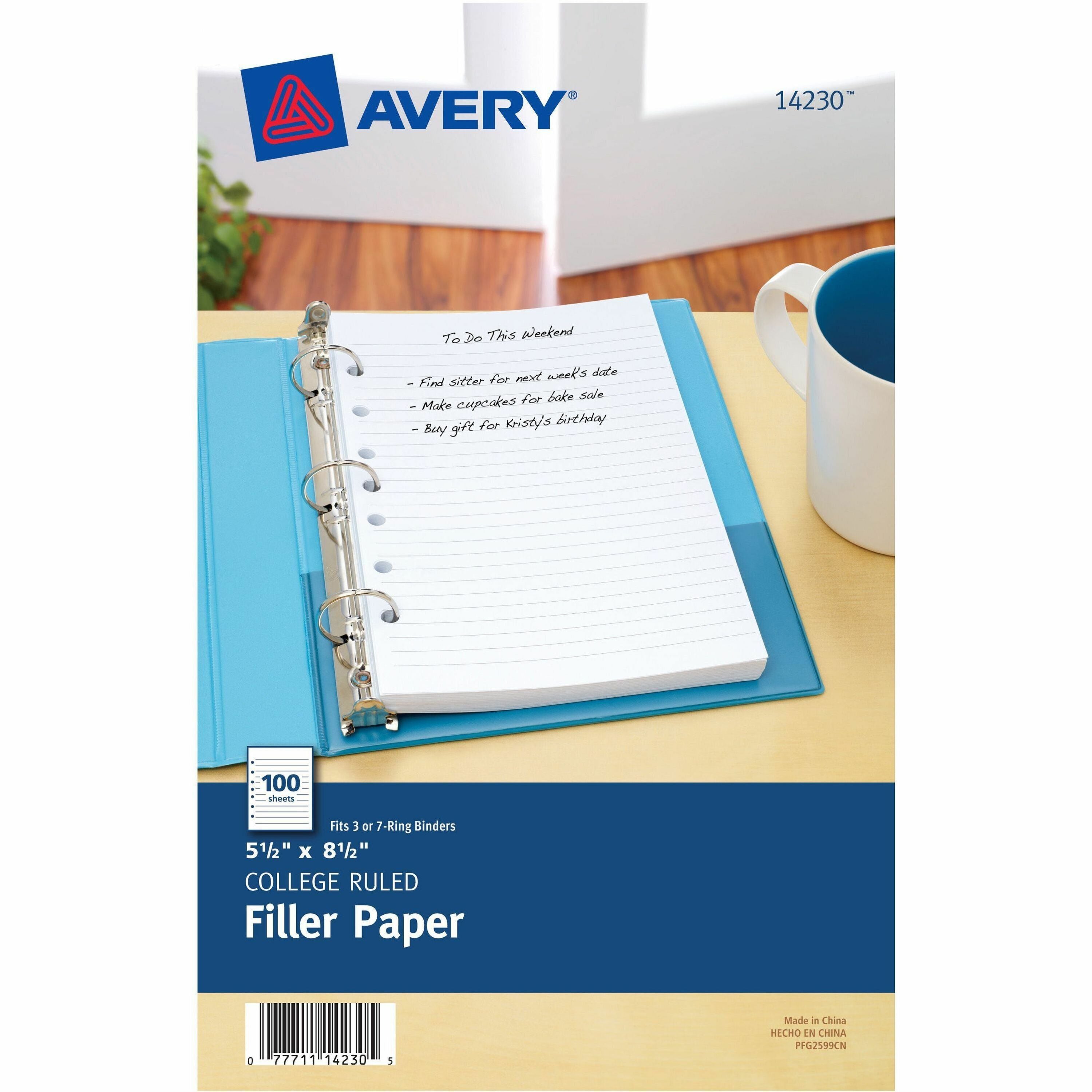 100 Sheets - College Ruled Front Ruling - 7 Hole(s) - 5 1/2" x 8 1/2" Sheet Size - White Paper - Mediumweight, Punched - 100 / Pack