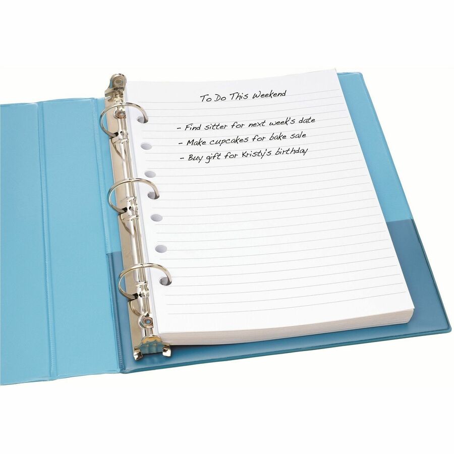100 Sheets - College Ruled Front Ruling - 7 Hole(s) - 5 1/2" x 8 1/2" Sheet Size - White Paper - Mediumweight, Punched - 100 / Pack