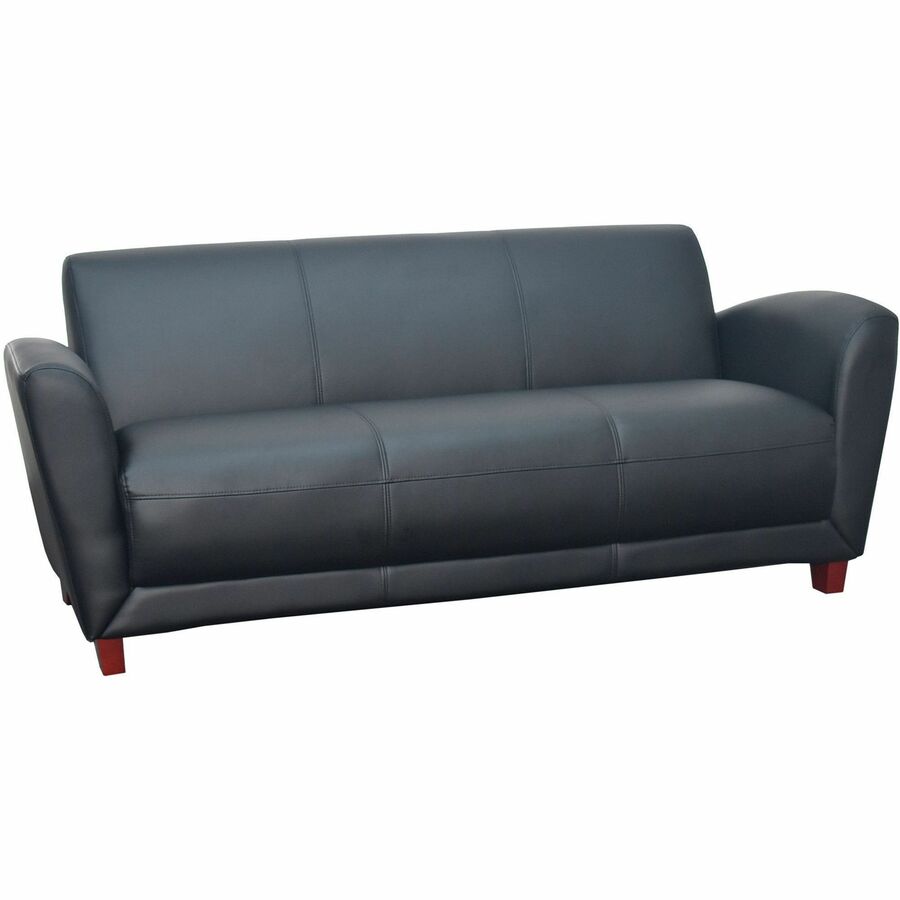 Lorell Accession Reception Sofa - 75" x 34.5" x 31.3" Overall Dimension - Leather Black Seat - Leather Black Back - 1 Each