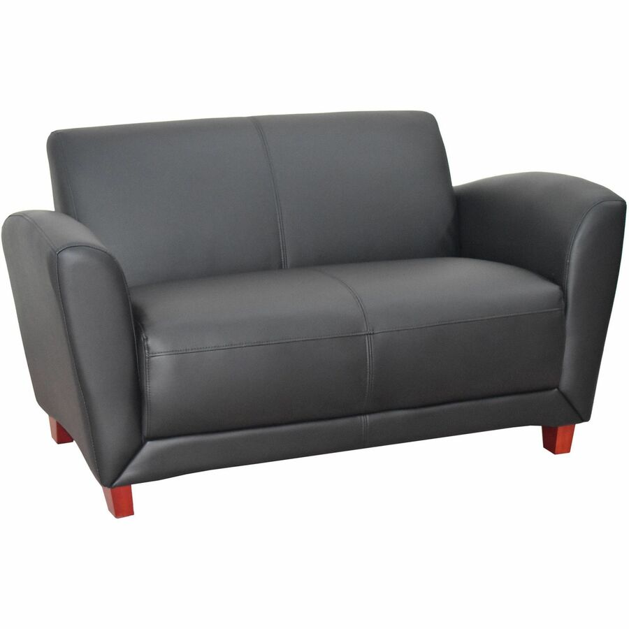 Lorell Accession Reception Loveseat - 55" x 34.5" x 31.3" Overall Dimension - Leather Black Seat - Leather Black Back - 1 Each