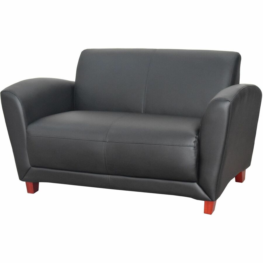 Lorell Accession Reception Loveseat - 55" x 34.5" x 31.3" Overall Dimension - Leather Black Seat - Leather Black Back - 1 Each