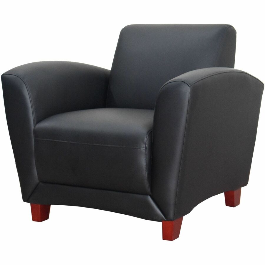 Lorell Accession Club Chair - Black Seat Color - Leather Seat Material - Black Back Color - Leather Back Material - Four-legged Base - 1 Each