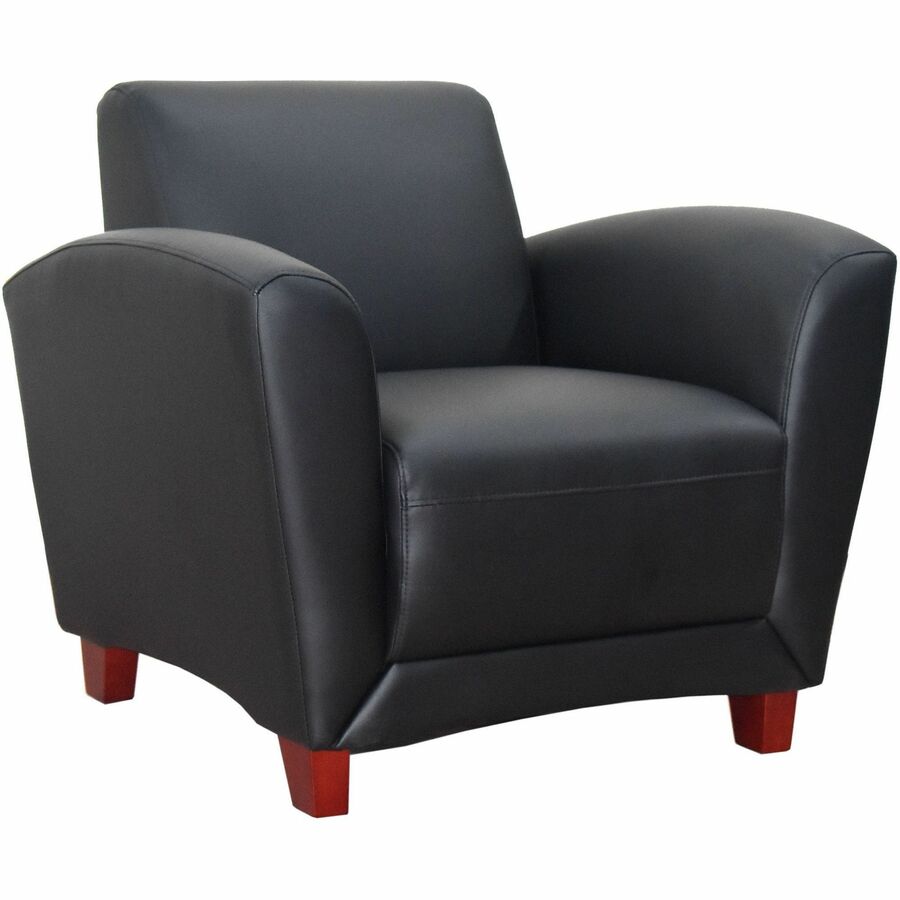 Lorell Accession Club Chair - Black Seat Color - Leather Seat Material - Black Back Color - Leather Back Material - Four-legged Base - 1 Each