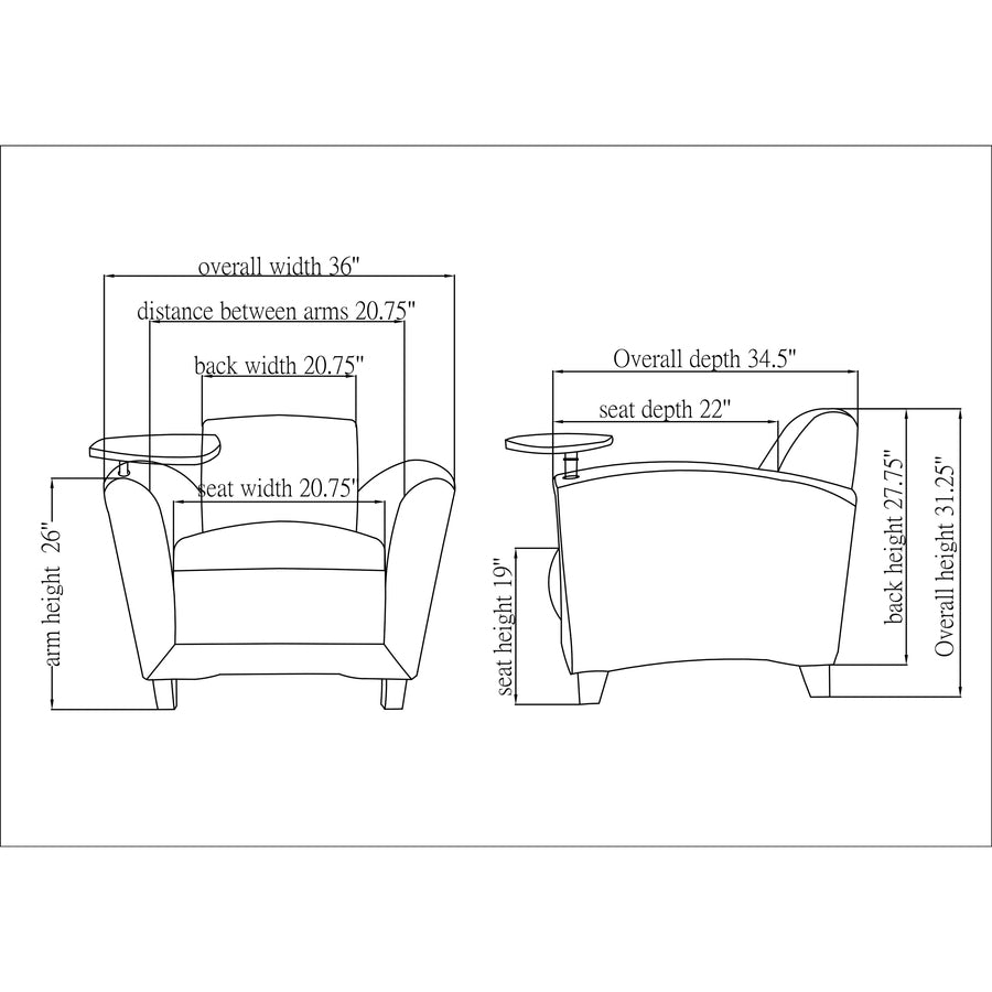 Lorell Accession Club Chair with Tablet Tray