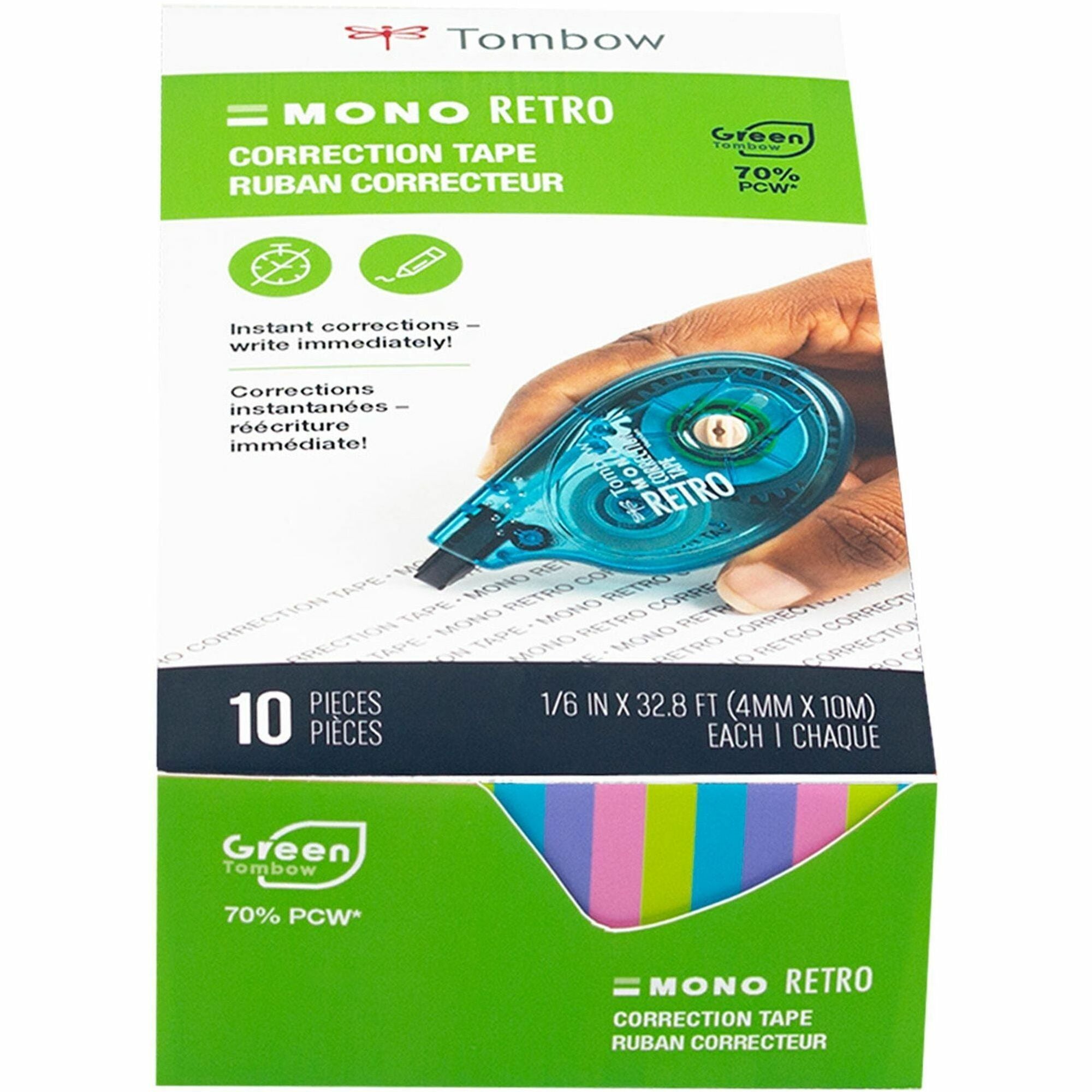 0.17" Tape Width x 32.83 ft Tape Length - 1 Line(s) - White Tape - Break Resistant, Non-refillable - White - 10 / Pack
