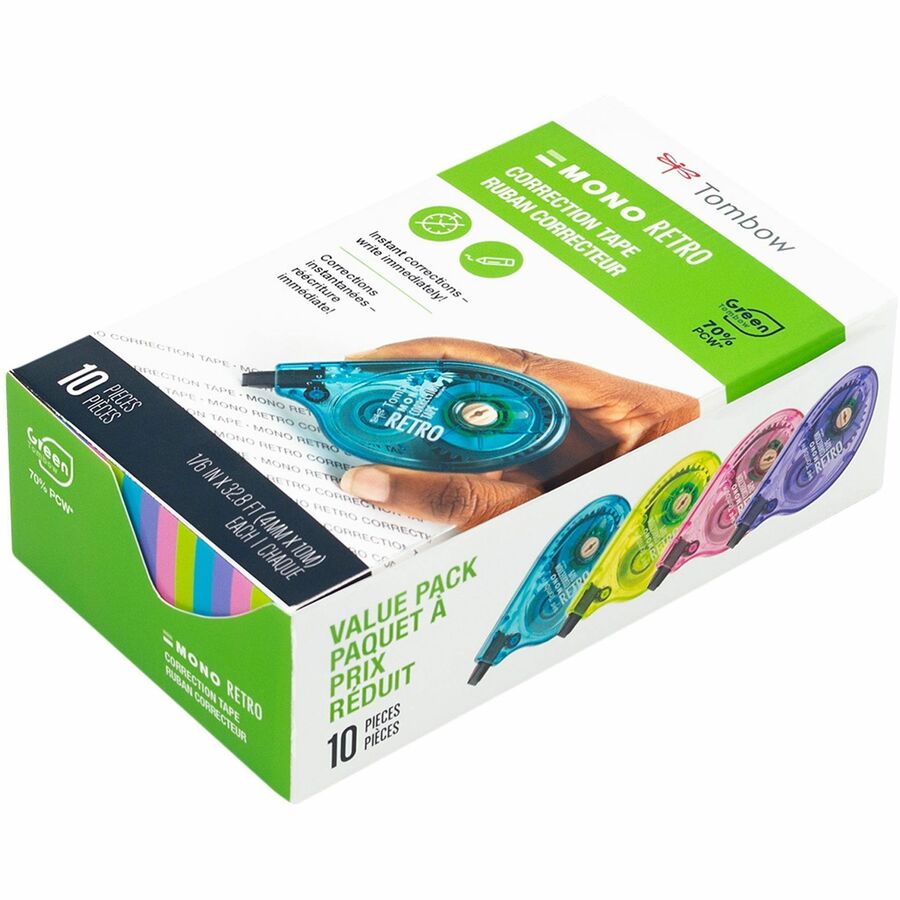 0.17" Tape Width x 32.83 ft Tape Length - 1 Line(s) - White Tape - Break Resistant, Non-refillable - White - 10 / Pack