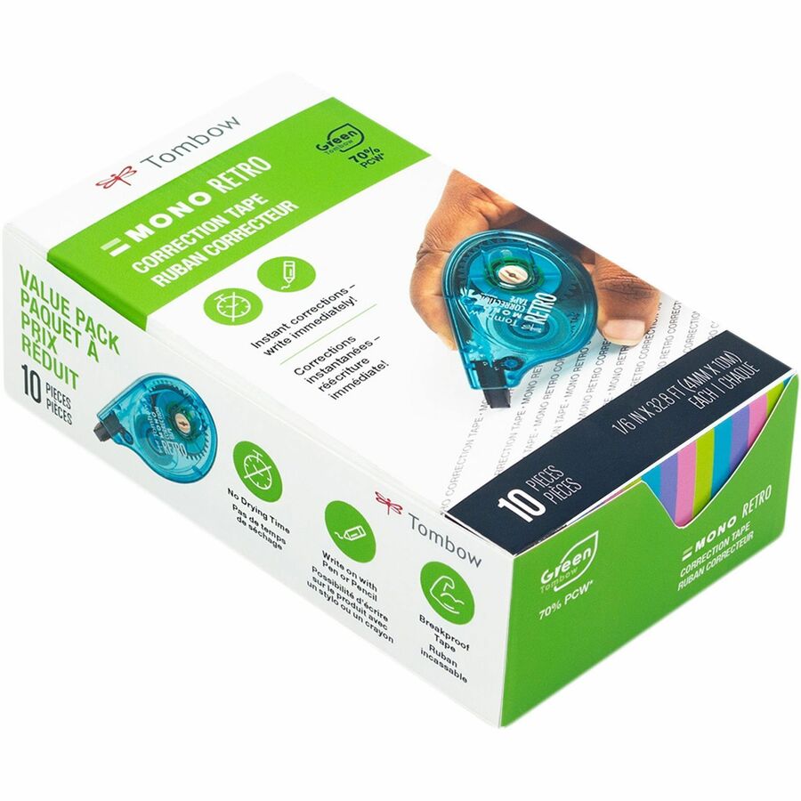 0.17" Tape Width x 32.83 ft Tape Length - 1 Line(s) - White Tape - Break Resistant, Non-refillable - White - 10 / Pack