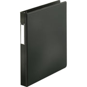 Business Source Slanted D-Ring Binder, 1" Capacity, 3 Rings, 2 Internal Pockets, Black, PVC-Free, Non-Stick, Heavy Duty, Gap-Free Ring, Spine Label, Non-Glare, 1 Each