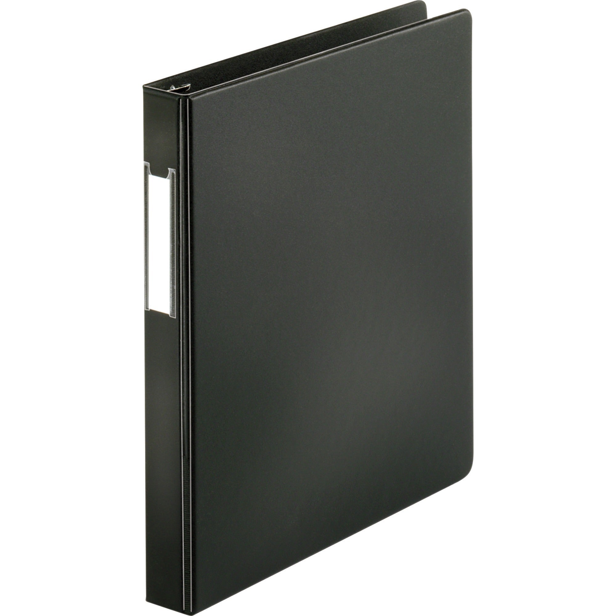 Business Source Slanted D-Ring Binder, 1" Capacity, 3 Rings, 2 Internal Pockets, Black, PVC-Free, Non-Stick, Heavy Duty, Gap-Free Ring, Spine Label, Non-Glare, 1 Each