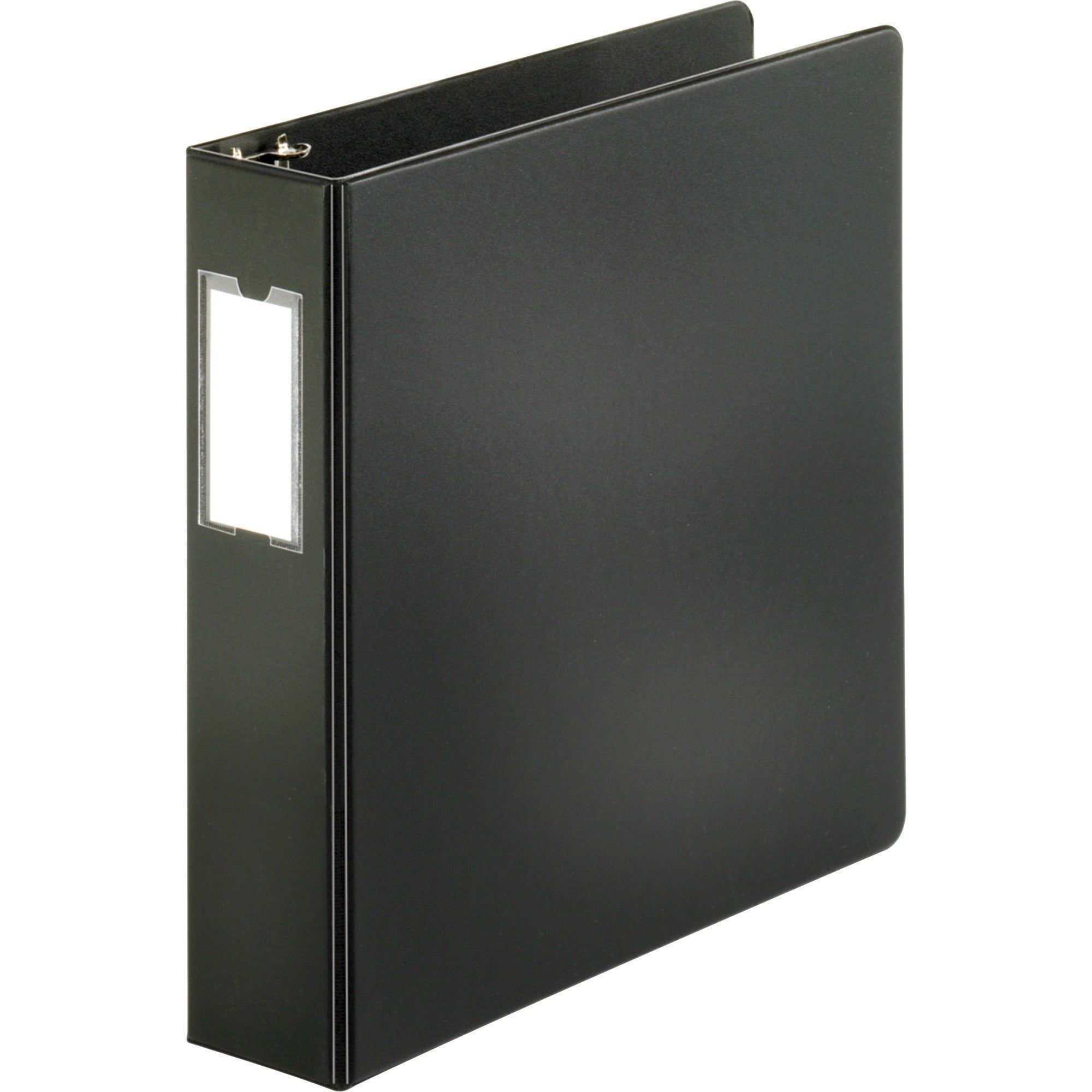 Business Source Slanted D-Ring Binder, 2" Capacity, 3 Rings, 2 Internal Pockets, Black, PVC-Free, Non-Stick, Heavy Duty, Gap-Free Ring, Spine Label, 1 Each