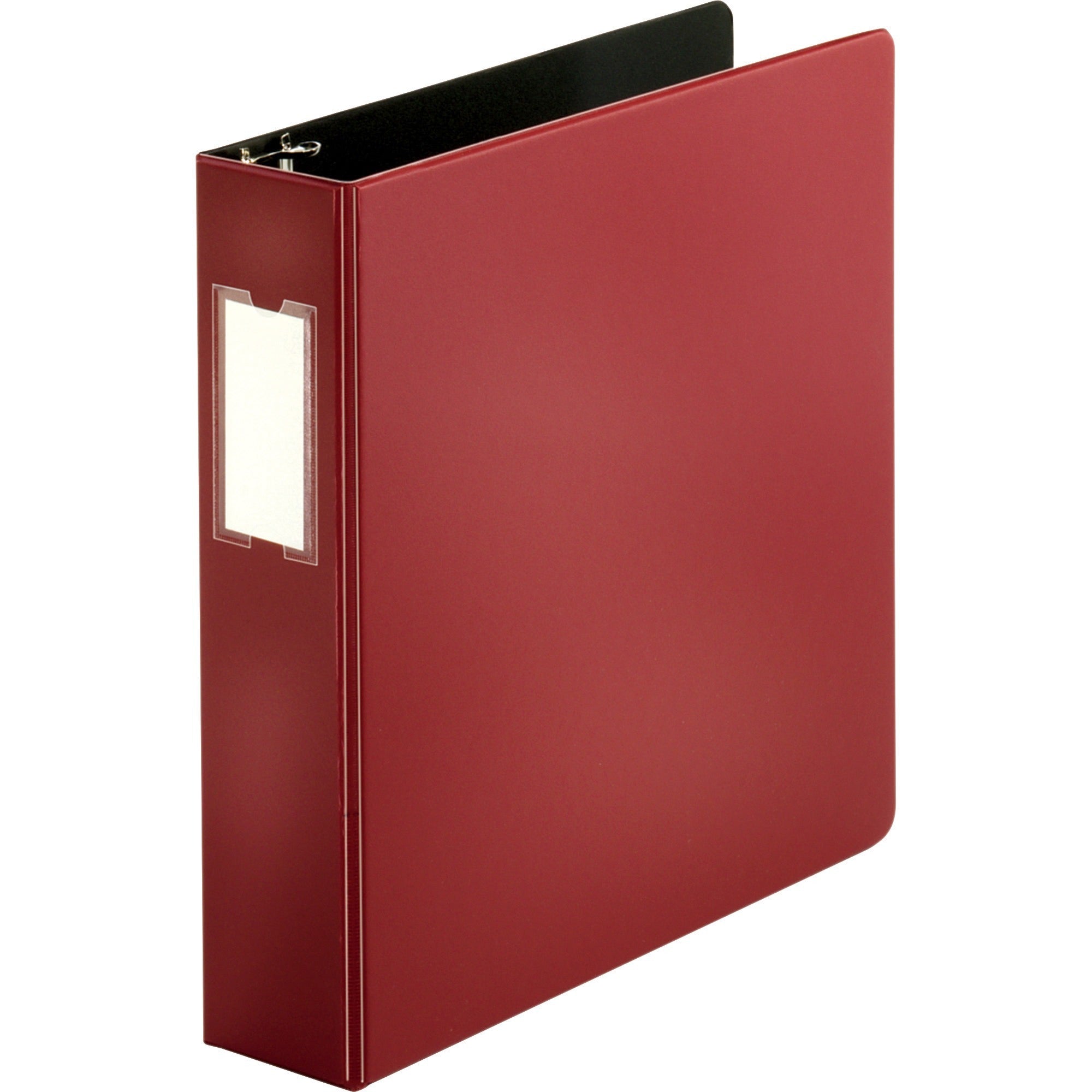 Business Source Slanted D-Ring Binder, 2" Capacity, 3 Rings, 2 Internal Pockets, Burgundy, PVC-Free, Non-Stick, Spine Label, Gap-Free Ring, Non-Glare, Heavy Duty, 1 Each