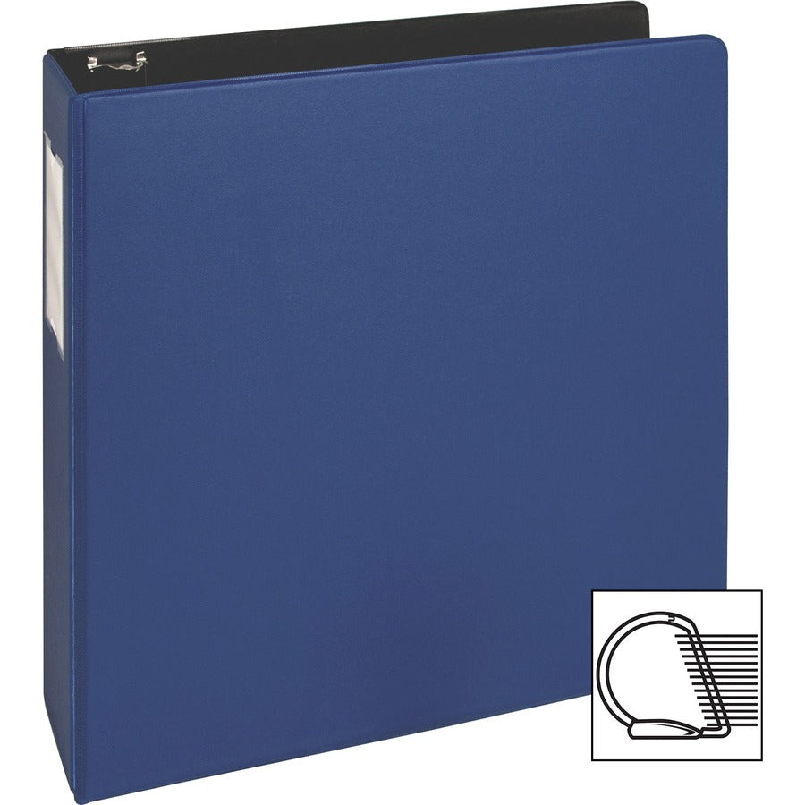 Business Source Slanted D-Ring Binder, 2" Capacity, 3 Rings, 2 Internal Pockets, Blue, PVC-Free, Non-Stick, Spine Label, Gap-Free Ring, Non-Glare, Heavy Duty, Open/Closed Triggers, 1 Each