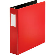 Business Source Slanted D-Ring Binder, 2" Capacity, 3 Rings, 2 Internal Pockets, Red, PVC-Free, Non-Stick, Heavy Duty, Gap-Free Ring, Spine Label, 1 Each