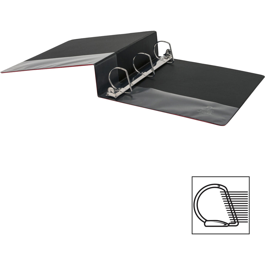 Business Source Slanted D-Ring Binder, 2" Capacity, 3 Rings, 2 Internal Pockets, Red, PVC-Free, Non-Stick, Heavy Duty, Gap-Free Ring, Spine Label, 1 Each