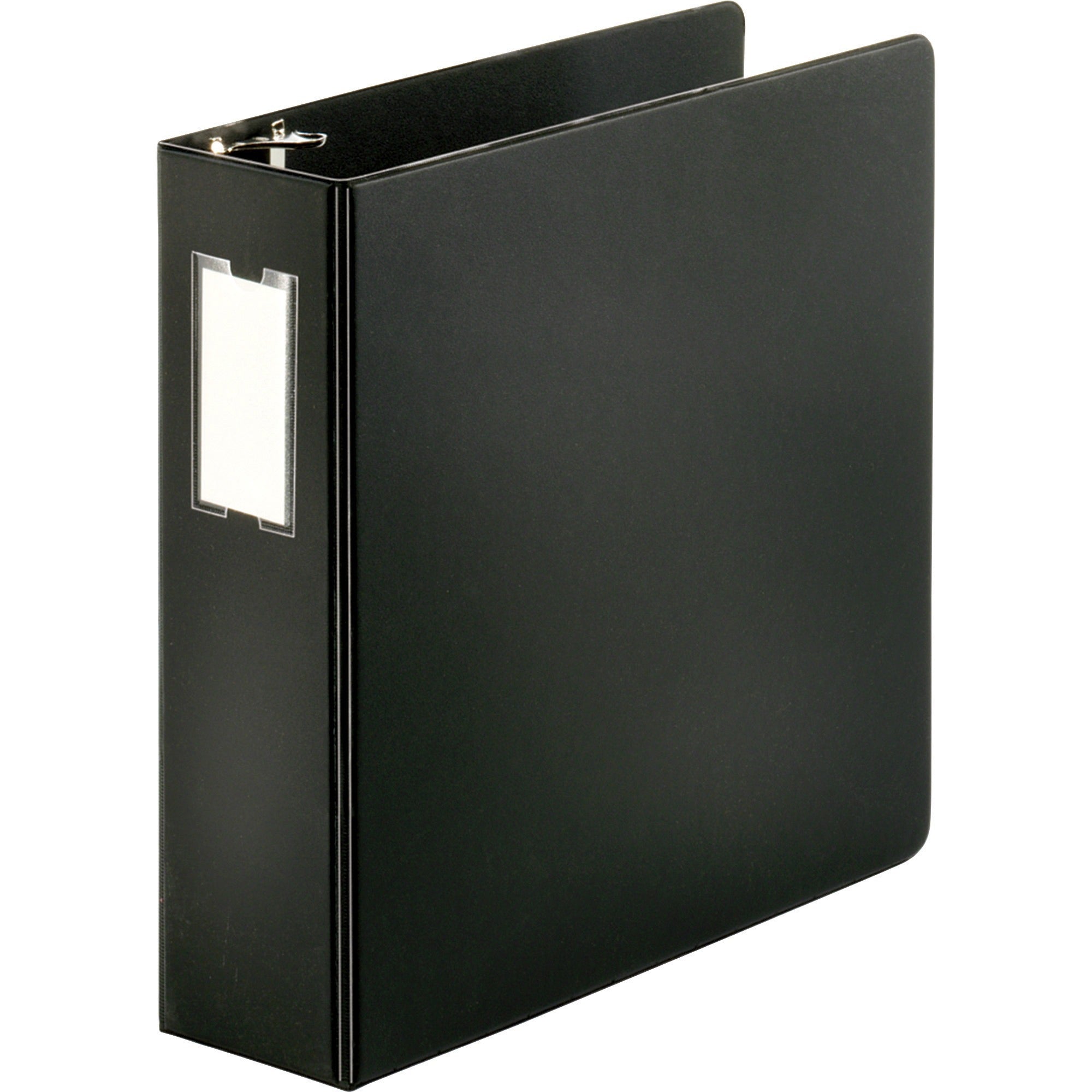 Business Source Slanted D-Ring Binder, 3" Capacity, 3 Rings, 2 Internal Pockets, Black, Polypropylene/Chipboard, Heavy Duty, Non-stick, Spine Label, Gap-free Ring, 1 Each