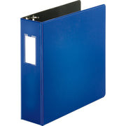 Business Source Slanted D-Ring Binder, 3" Capacity, 3 Rings, 2 Internal Pockets, Blue, PVC-Free, Non-Stick, Spine Label, Gap-Free Ring, Non-Glare, Heavy Duty, Open/Closed Triggers, 1 Each