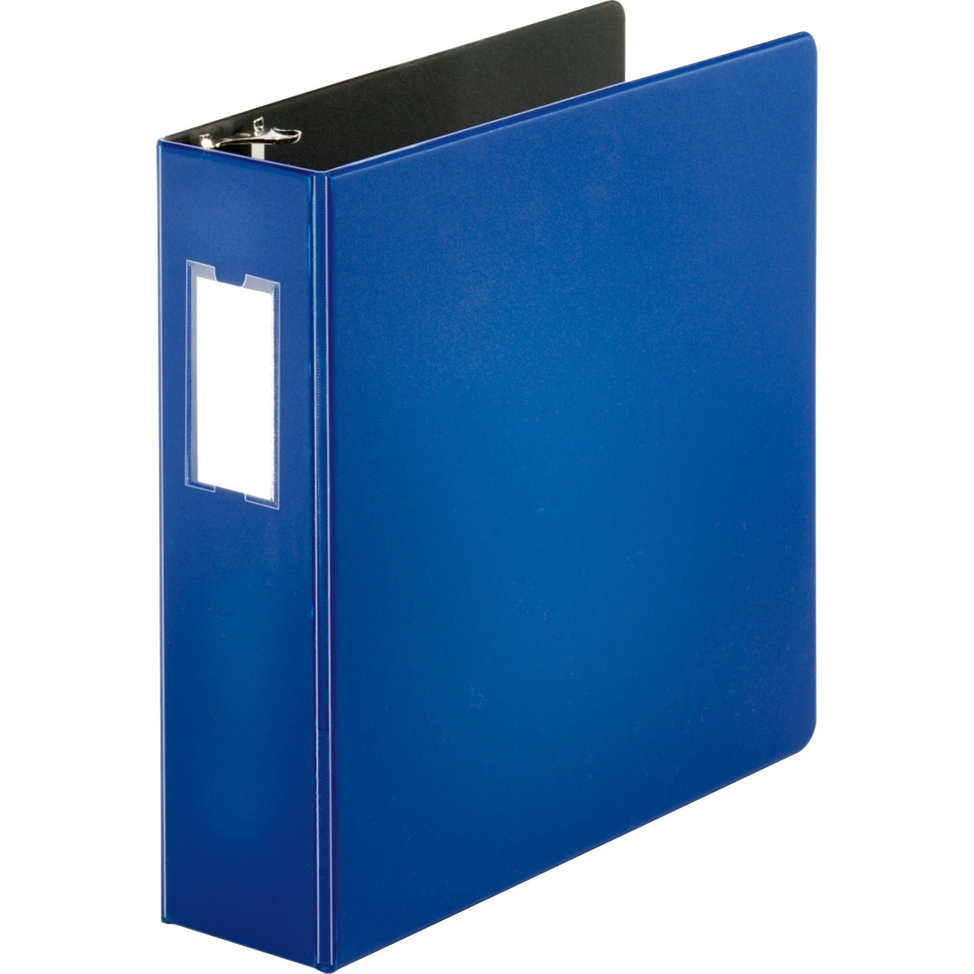 Business Source Slanted D-Ring Binder, 3" Capacity, 3 Rings, 2 Internal Pockets, Blue, PVC-Free, Non-Stick, Spine Label, Gap-Free Ring, Non-Glare, Heavy Duty, Open/Closed Triggers, 1 Each