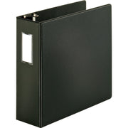 Business Source Slanted D-Ring Binder, 4" Capacity, 3 Rings, 2 Internal Pockets, Black, PVC-Free, Non-Stick, Heavy Duty, Gap-Free Ring, Spine Label, 1 Each