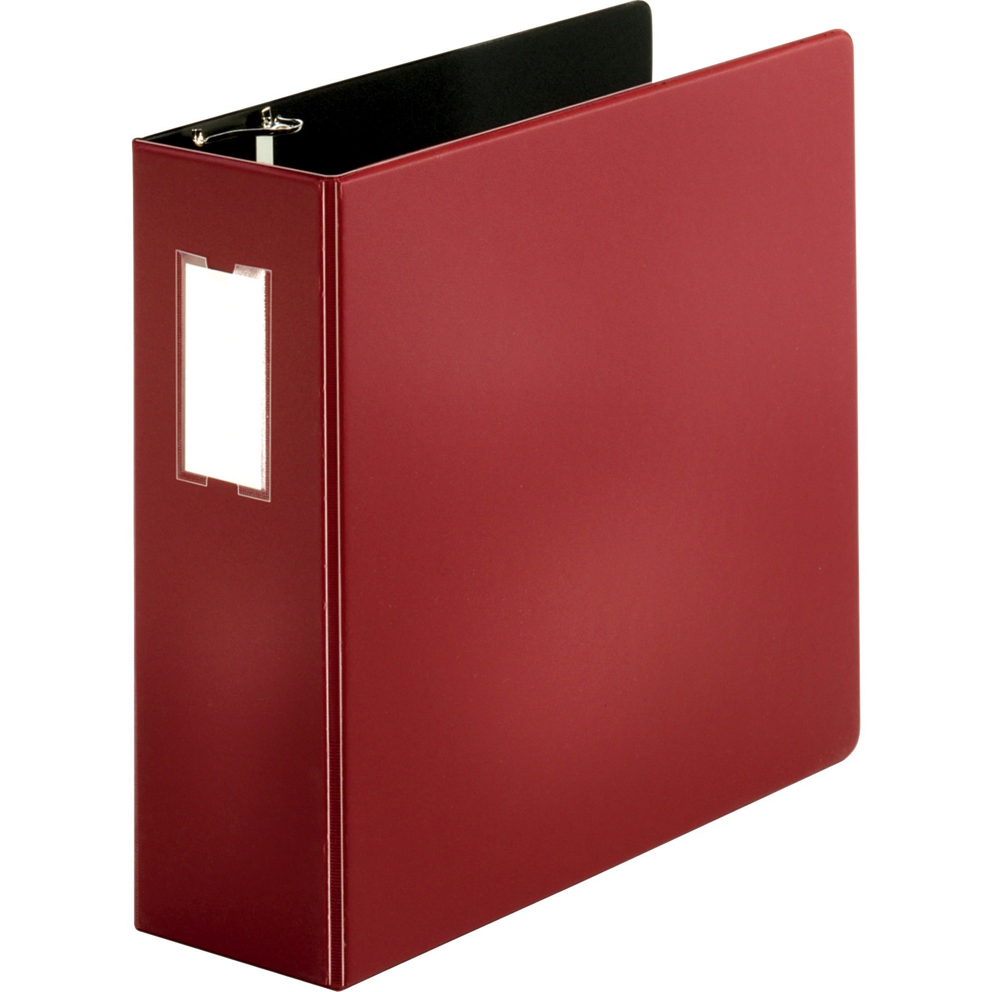 Business Source Slanted D-Ring Binder, 4" Capacity, 3 Rings, 2 Internal Pockets, Burgundy, PVC-Free, Non-Stick, Label Holder, Heavy Duty, Durable, 1 Each