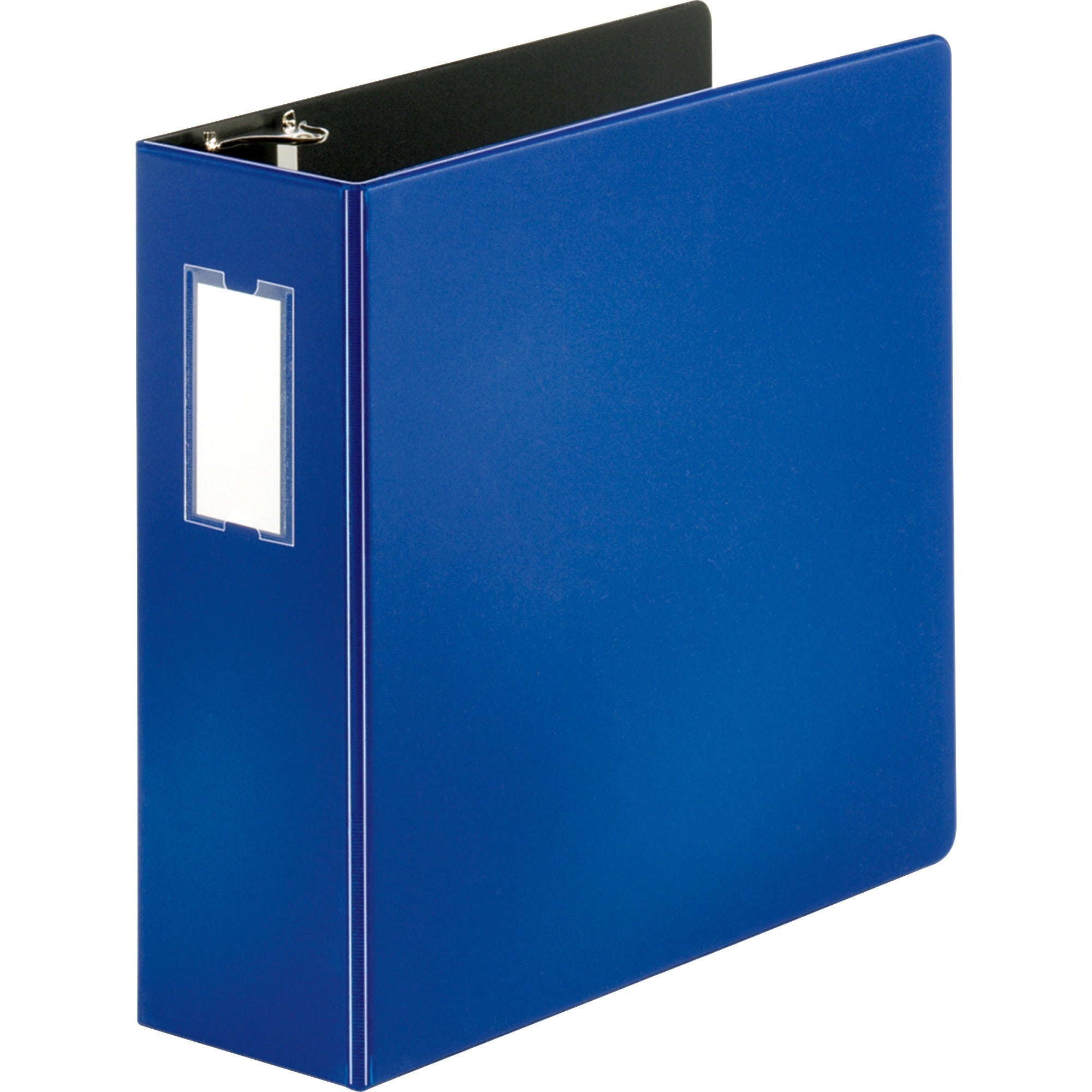 Business Source Slanted D-Ring Binder, 4" Capacity, 3 Rings, 2 Internal Pockets, Blue, PVC-Free, Non-Stick, Label Holder, Heavy Duty, Durable, 1 Each