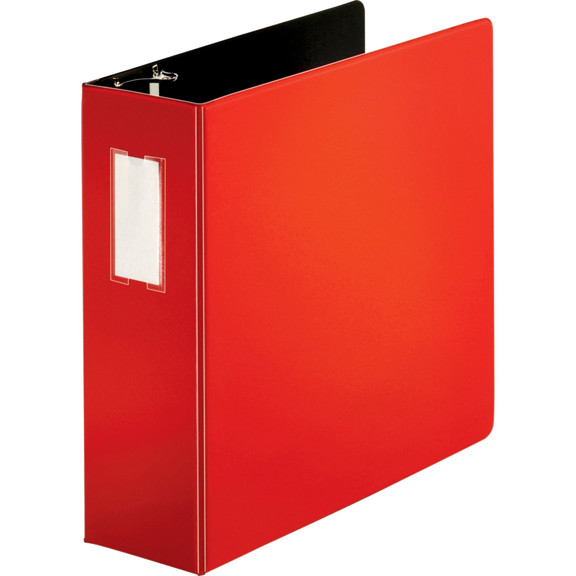 Business Source Slanted D-Ring Binder, 4" Capacity, 3 Rings, 2 Internal Pockets, Red, PVC-Free, Non-Stick, Label Holder, Heavy Duty, Durable, 1 Each