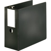Business Source Slanted D-Ring Binder, 5" Capacity, Letter Size (8.5" x 11"), 3 D-Rings, 2 Internal Pockets, Black, PVC-Free, Non-Stick, Heavy Duty, Label Holder, 1 Each