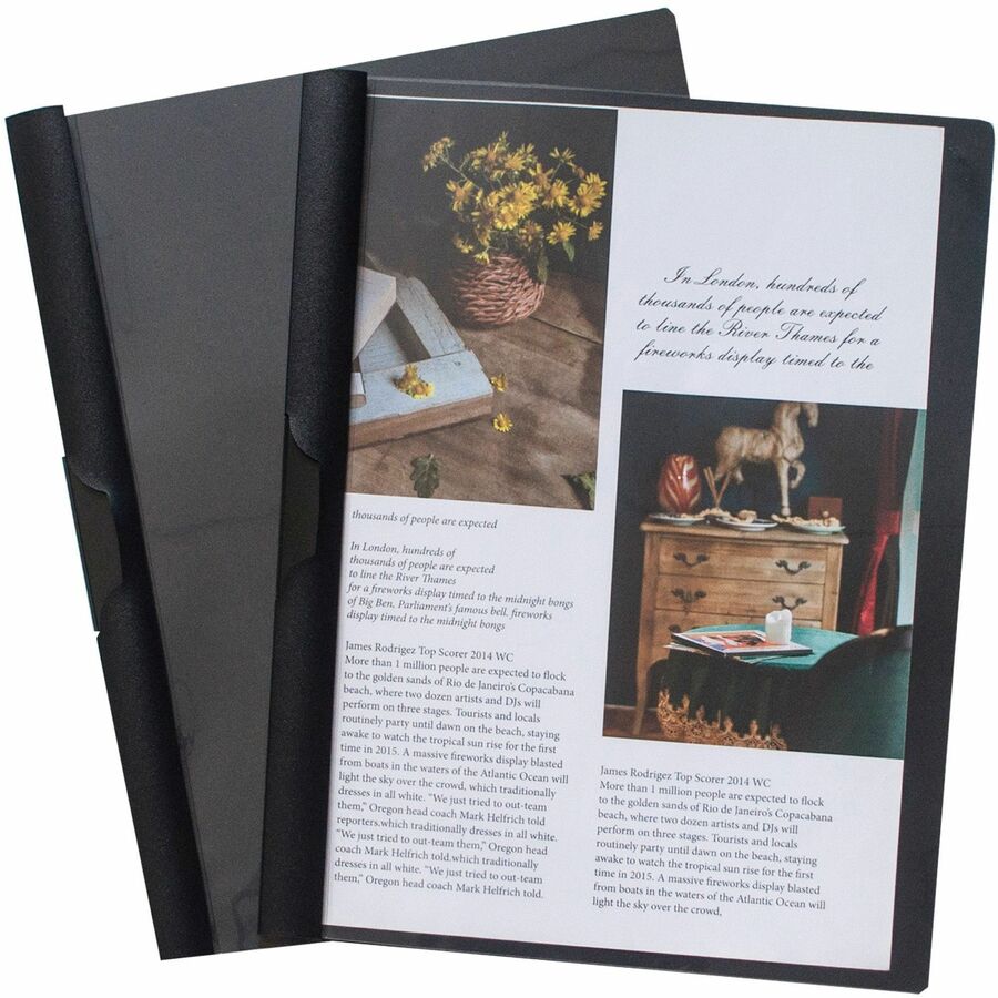 Business Source Letter Report Cover - 8 1/2" x 11" - 30 Sheets Capacity - Vinyl - Black - 1 Each