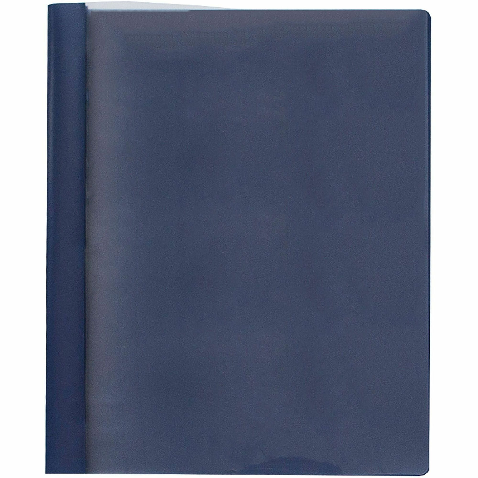 Business Source Letter Report Cover - 1/2" Folder Capacity - 8 1/2" x 11" - 100 Sheets Capacity - 3 x Prong Fastener(s) - Clear, Dark Blue - Durable, Non-stick, Heavy Duty, Water Resistant, Textured - 1 Box