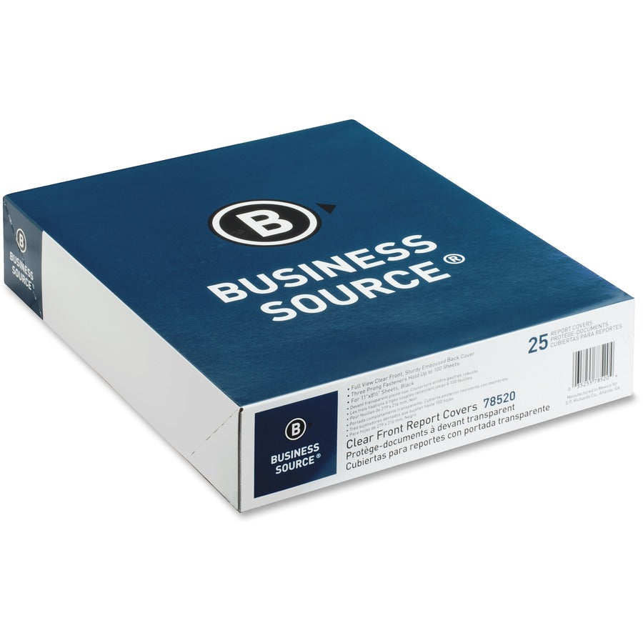Business Source Letter Report Cover - 8 1/2" x 11" - 100 Sheets Capacity - 3 x Prong Fastener(s) - Black - Textured, Non-stick - 25 / Box